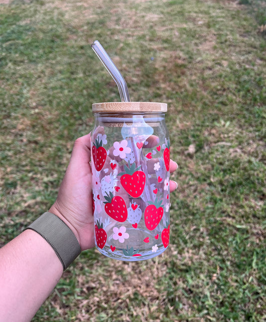 Strawberries Glass Cup