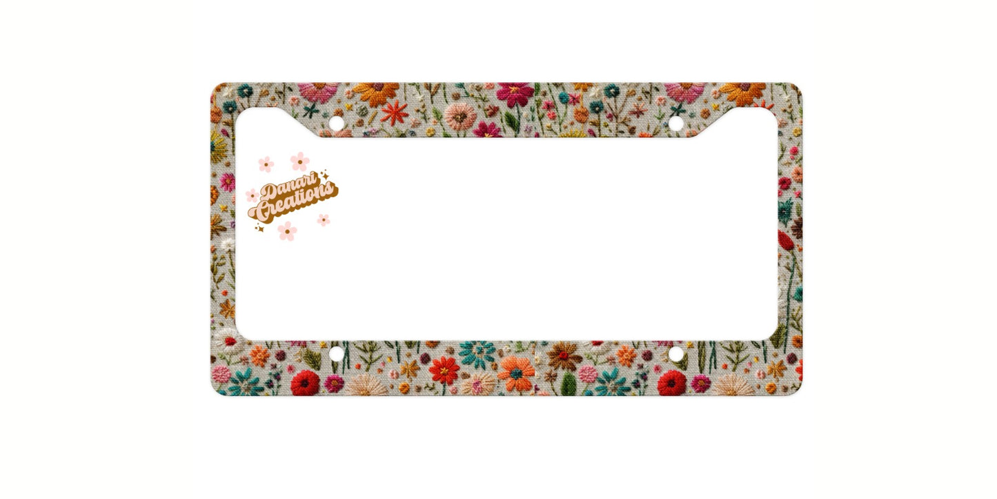Floral Embroidery Print License Plate Frame