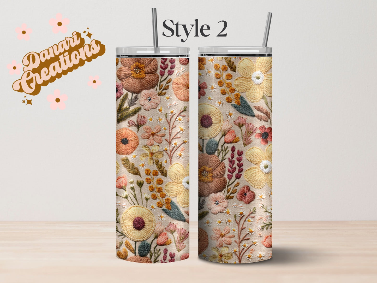 Floral Embroidery Print Tumblers | Wildflowers Cup