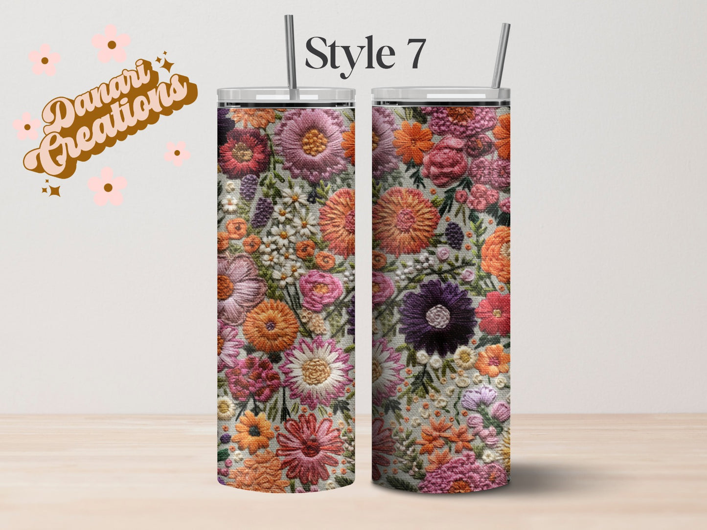 Floral Embroidery Print Tumblers | Wildflowers Cup