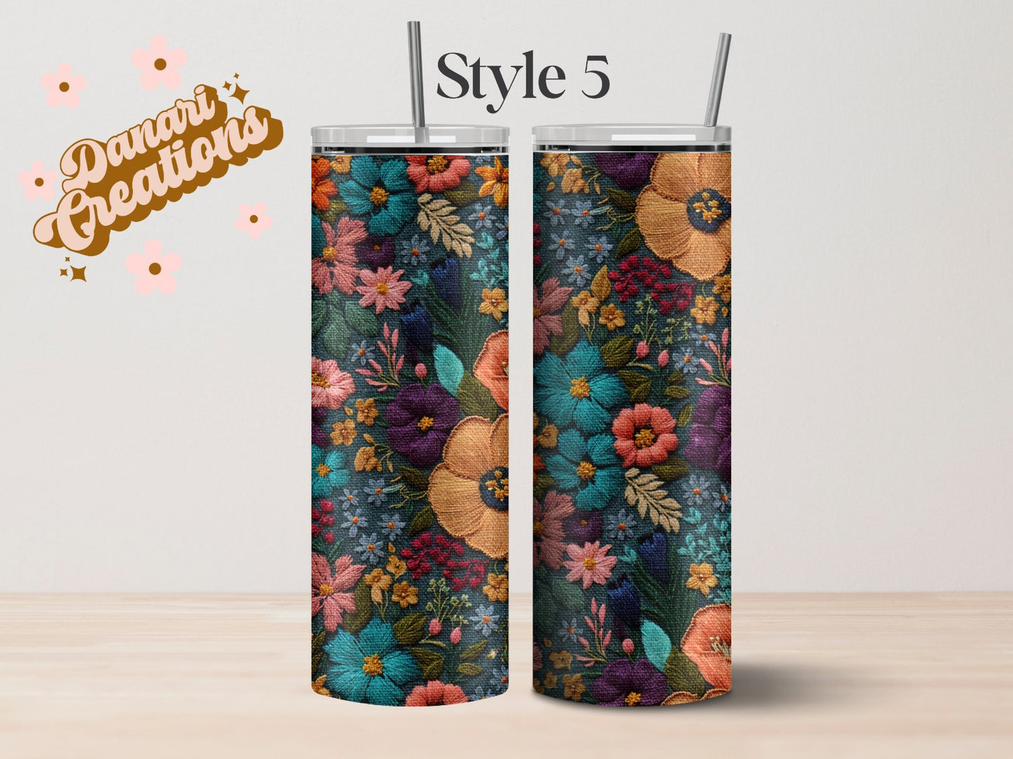 Floral Embroidery Print Tumblers | Wildflowers Cup