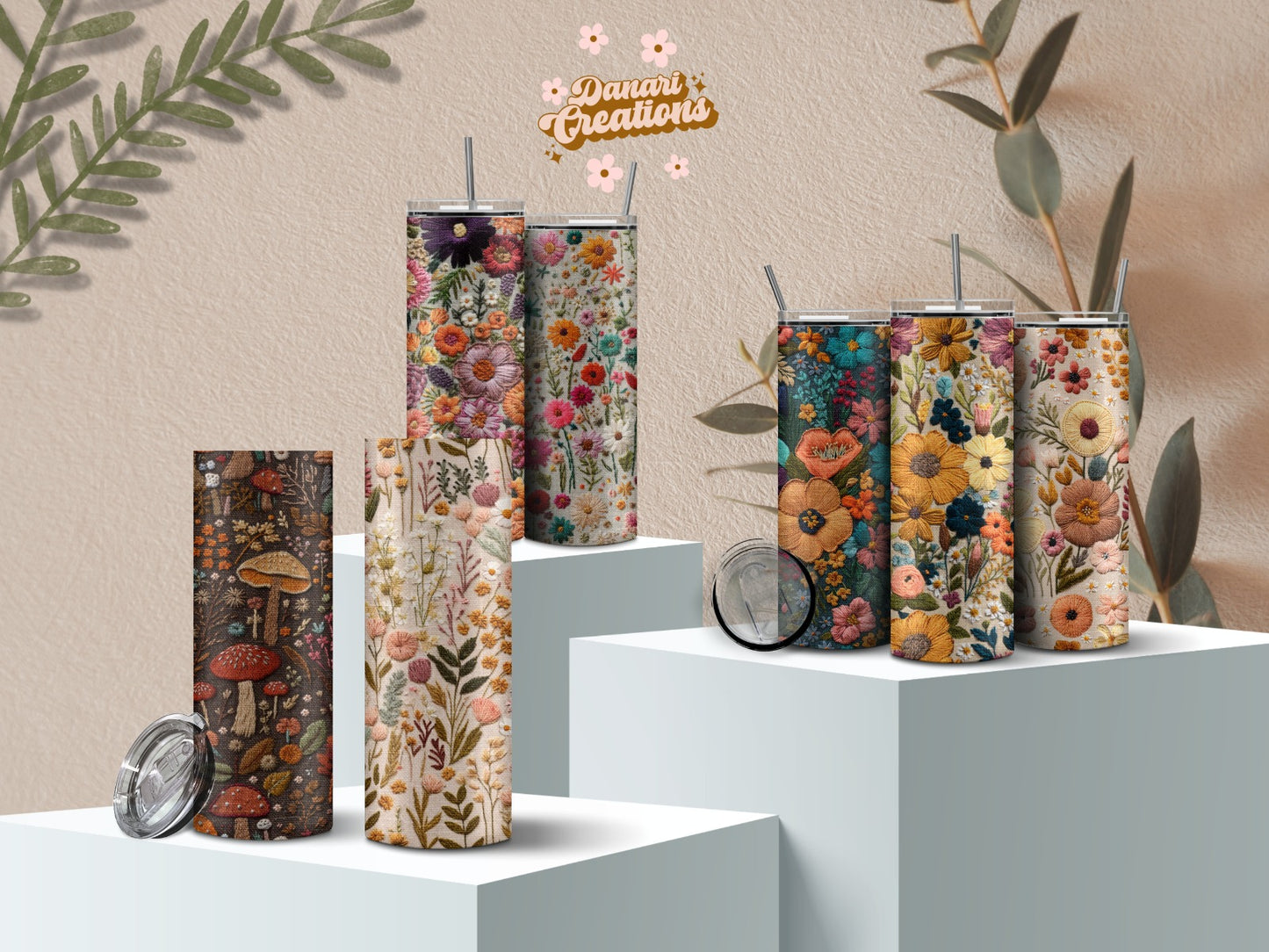 Floral Embroidery Print Tumblers | Wildflowers Cup