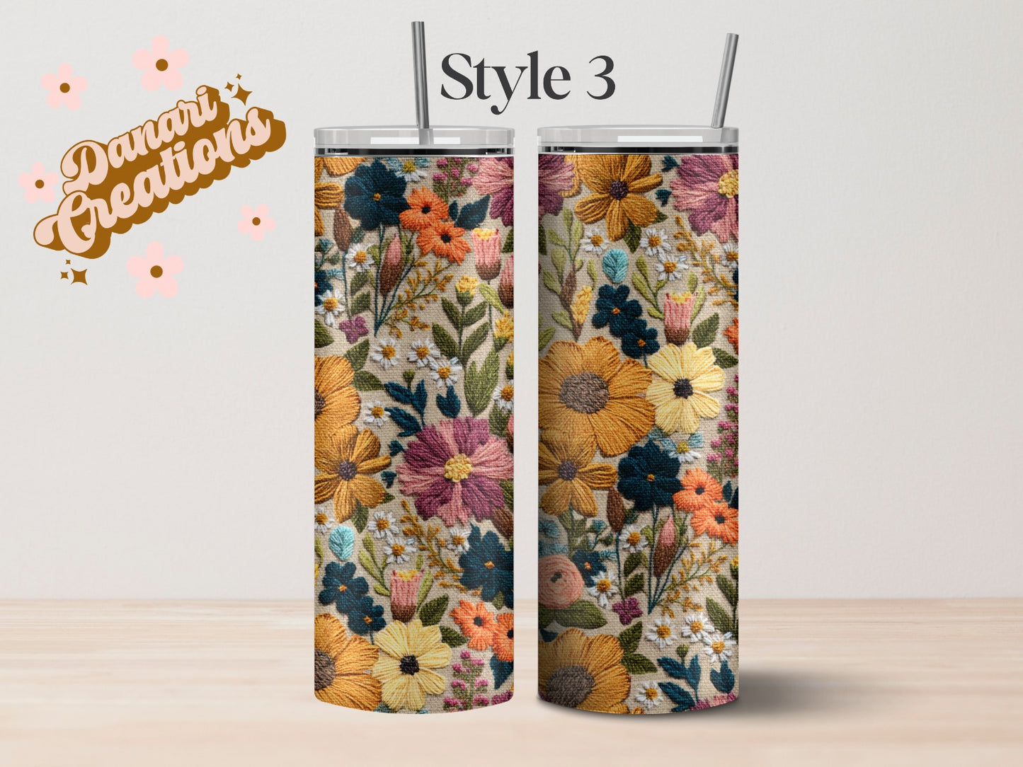 Floral Embroidery Print Tumblers | Wildflowers Cup