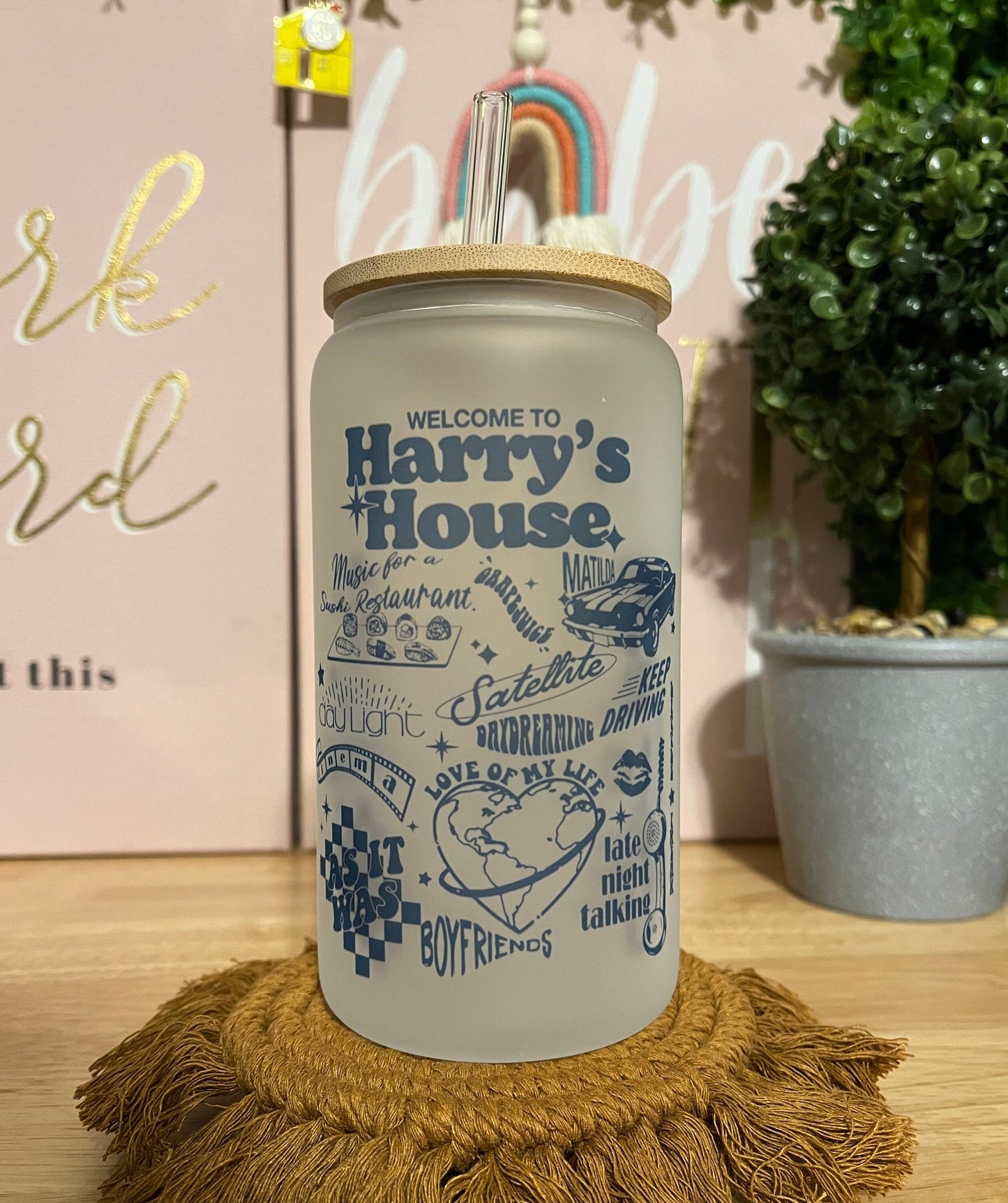 Harry Styles Frosted Glass Cup 16 oz | Harry's House