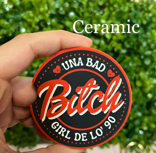 Bad Bunny Car Coasters Set of 2 | Una Bad Bitch Girl De Lo' 90 | Black & Red
