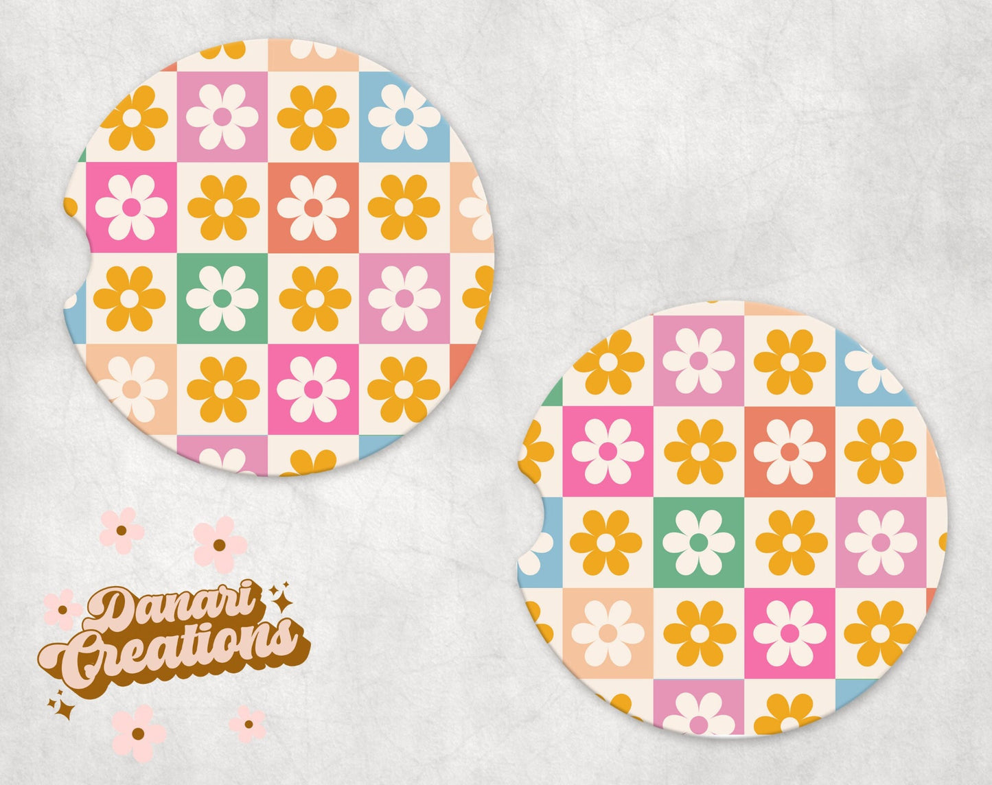 Checkerboard Floral Car Coasters