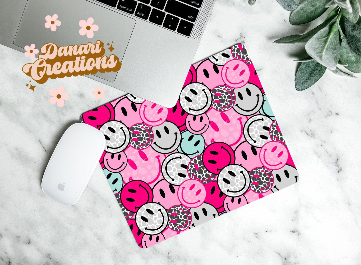 Smiley Faces Mousepad | Pink Cow Print Mousepad