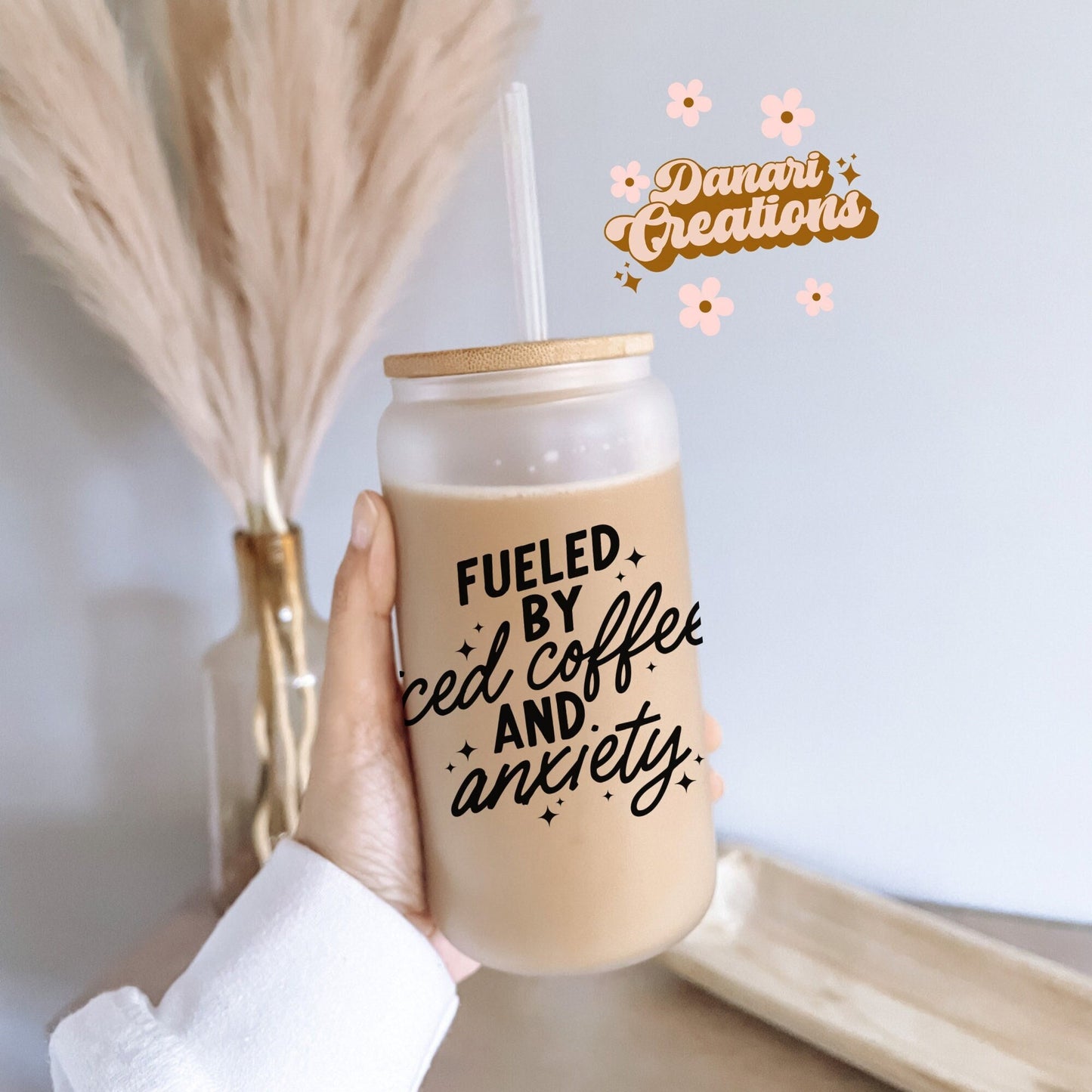 Fueled By Iced Coffee & Anxiety Glass Cup