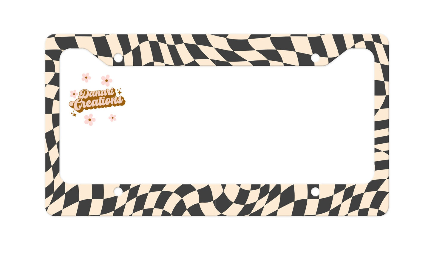 Black & Cream Checkered License Plate Frame | Checkered Plate Frame