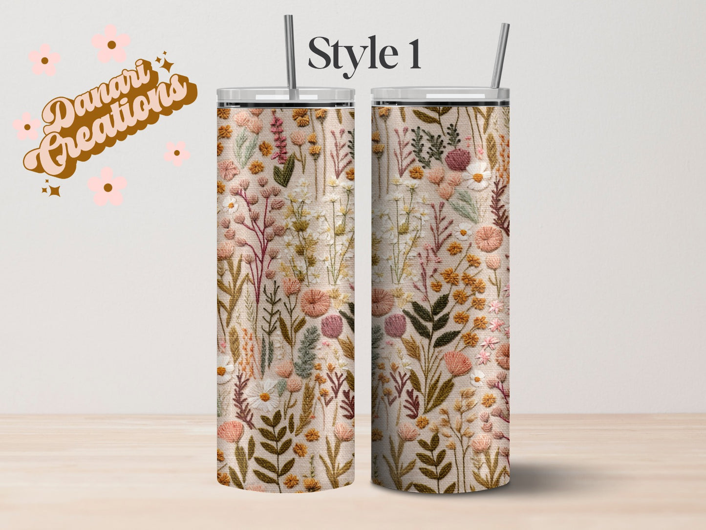 Floral Embroidery Print Tumblers | Wildflowers Cup