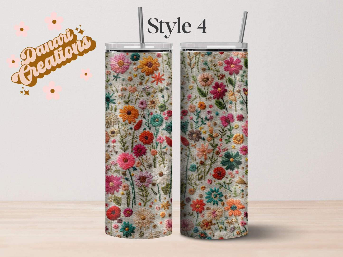 Floral Embroidery Print Tumblers | Wildflowers Cup