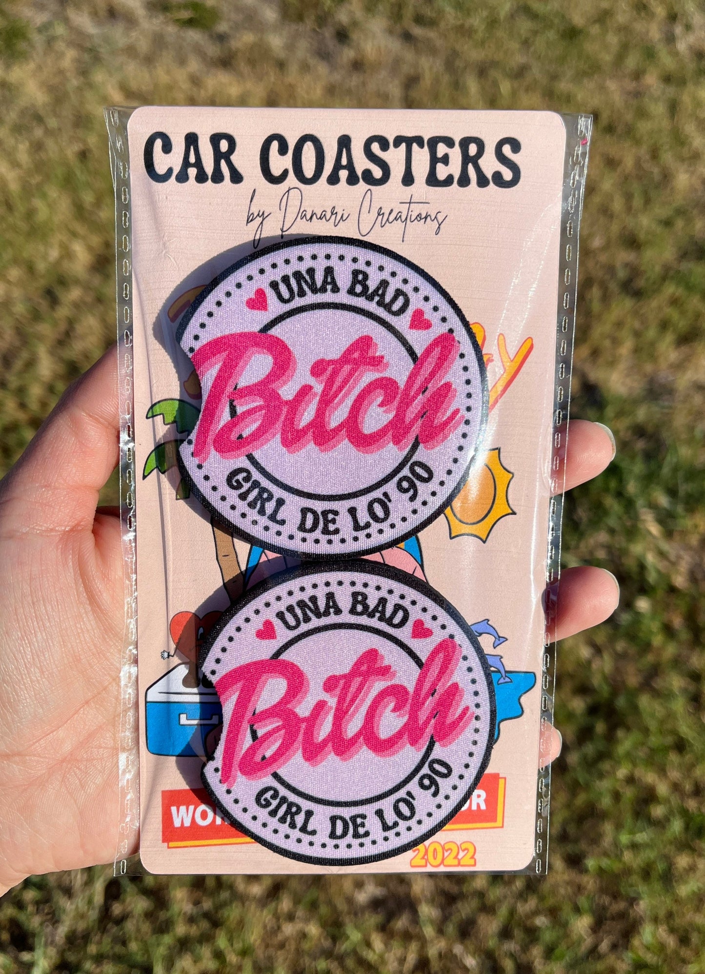 Bad Bunny Car Coasters Set of 2 | Una Bad Bitch Girl De Lo' 90