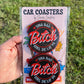 Bad Bunny Car Coasters Set of 2 | Una Bad Bitch Girl De Lo' 90 | Black & Red
