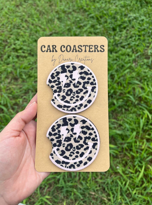 Smiley Face Leopard Car Coasters