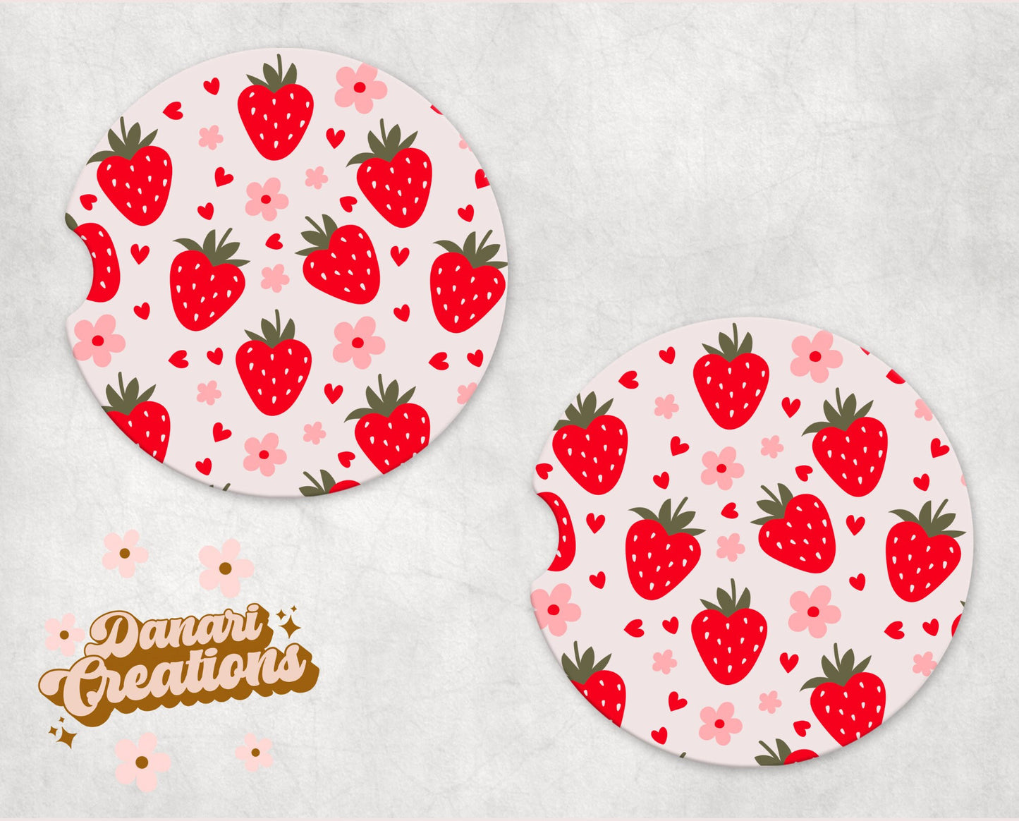 Berry Hearts Car Coasters Set of 2 | Strawberry Car Coasters