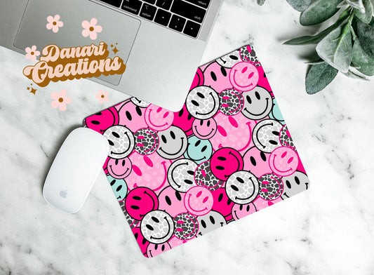 Smiley Faces Mousepad | Pink Cow Print Mousepad