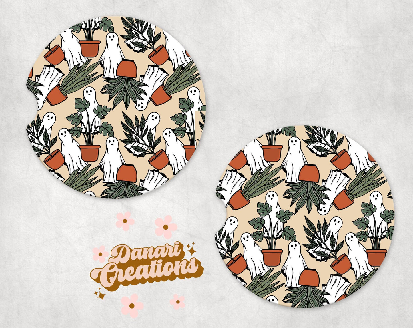 Ghost Car Coasters Set of 2 | Ghost Plants Coasters