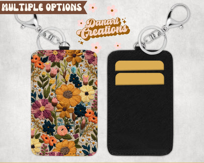 Floral Embroidery Print Card Holder Keychain | Wildflowers Credit Card Holder