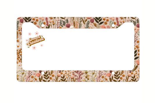 Floral Embroidery Print License Plate Frame